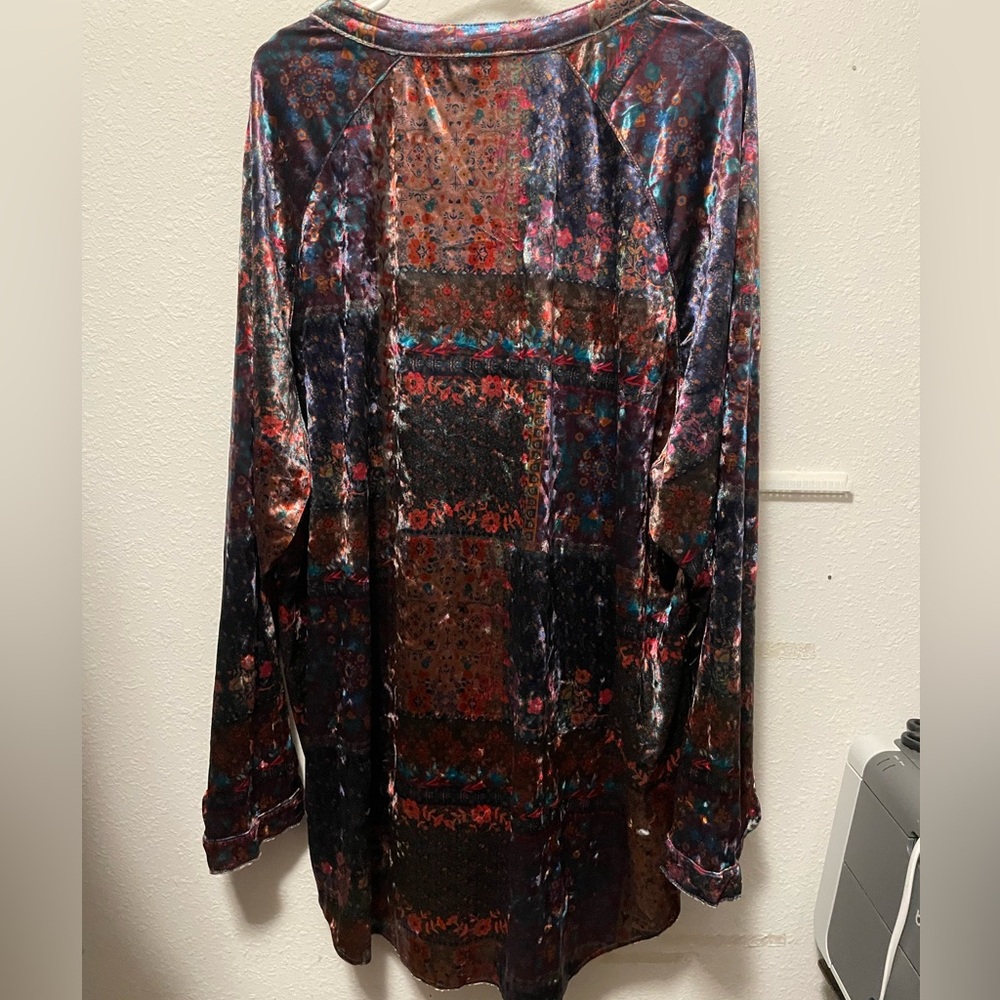 Natural Life NWT Tunic Longsleeve Velvet Button Up XXL Patchwork Floral Boho - Picture 6 of 10